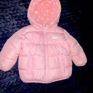 DKNY kids pink puffer jacket sz 12 month